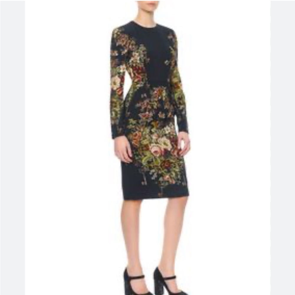 Dolce & Gabbana key floral Printed Crepe Long Sleeve Midi Dress